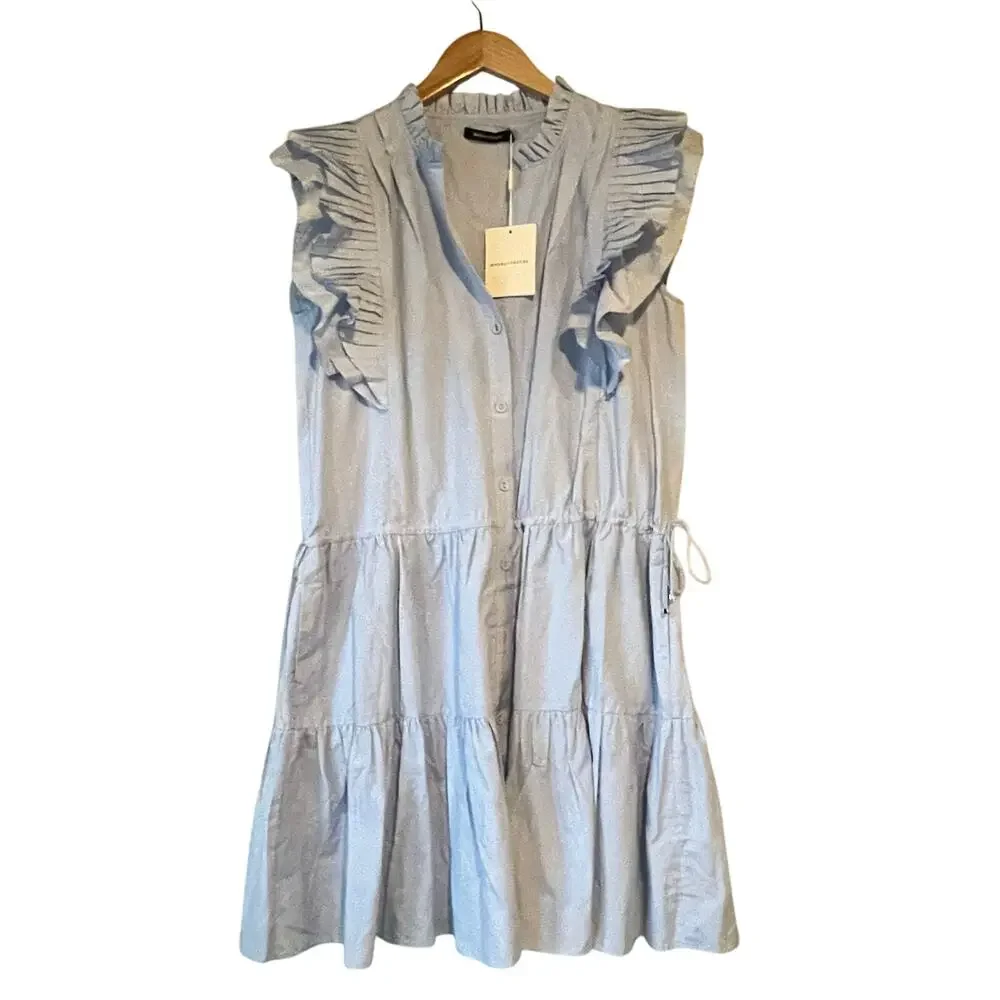NEW Magali Pascal Louisa Tiered Mini Dress in Hydrangea Blue Size‎ Large - Picture 7 of 13